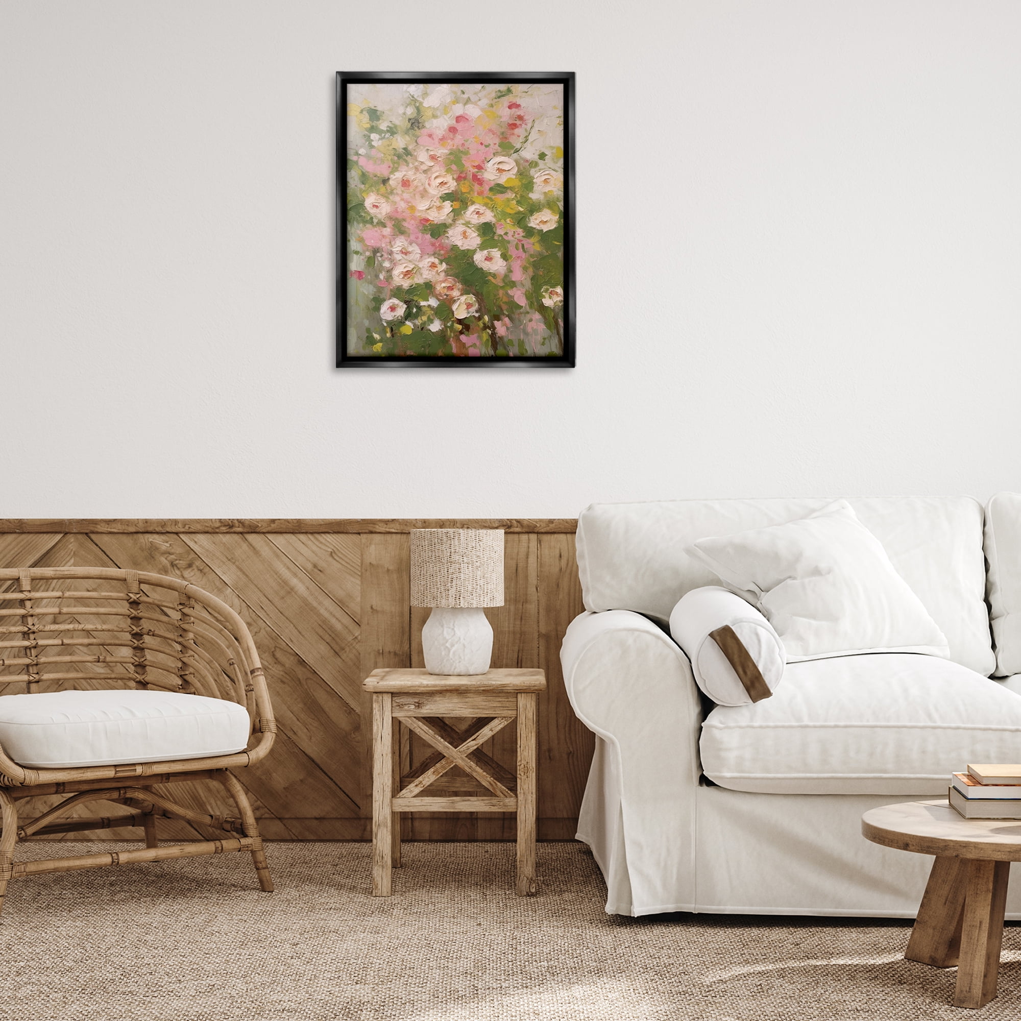 Stupell Industries Vintage Spring Floral Abstraction Plants & Flowers Painting Black Floater Framed Canvas Art Print Wall Art, 25 x 31