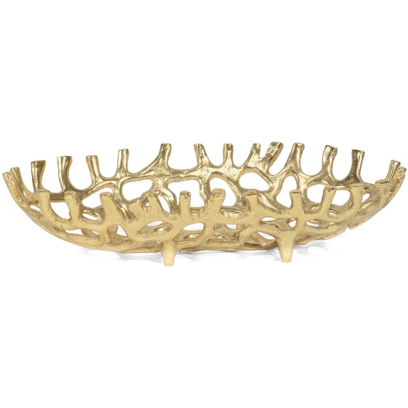 14” x 3” Large Decorative Oval Aluminum Golden Branch Reef Centerpiece Tray