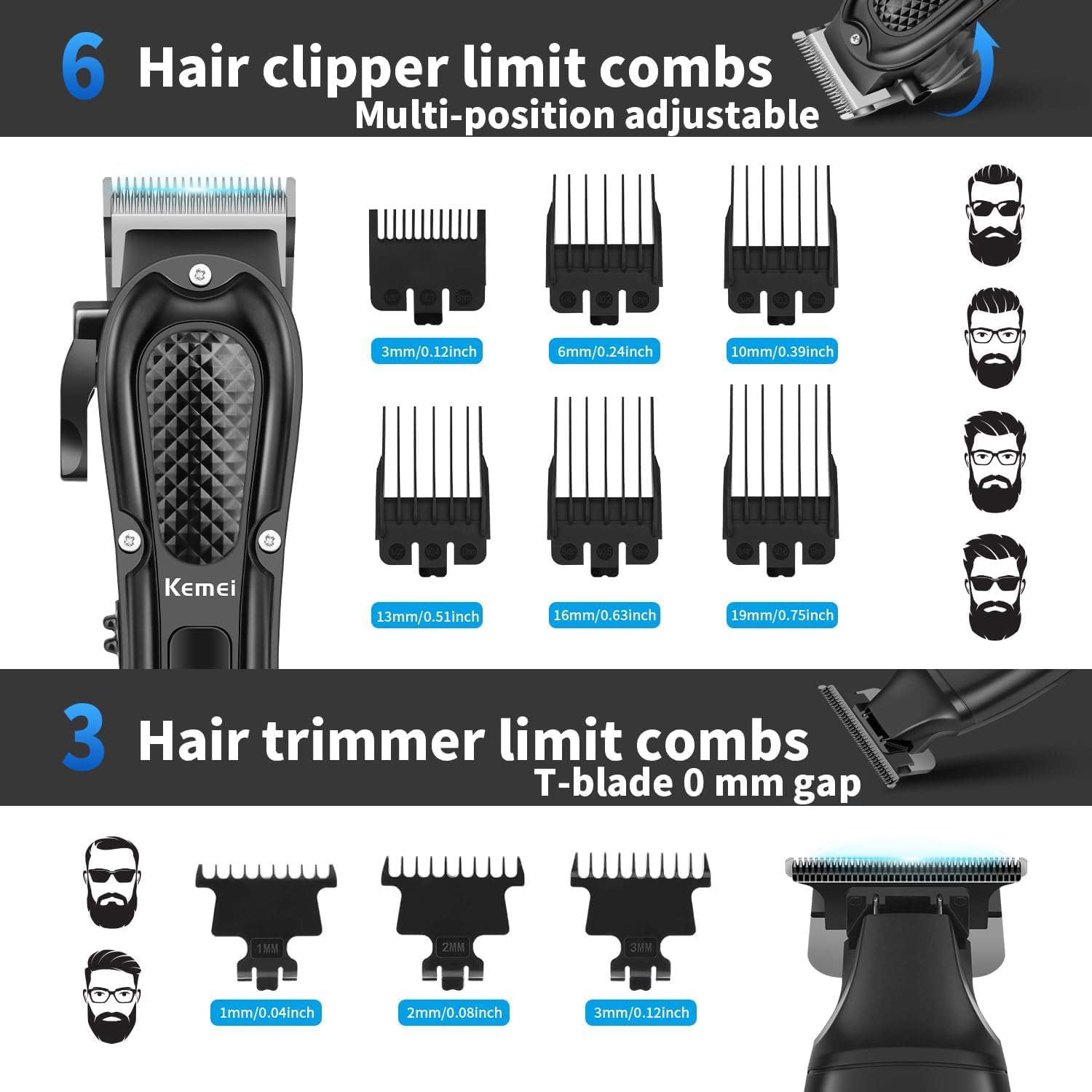 KEMEI Cordless Hair Clippers for Men, Beard Trimmer, Electric KEMEI Cordless Hair Clippers for Men, Beard Trimmer, Electric
