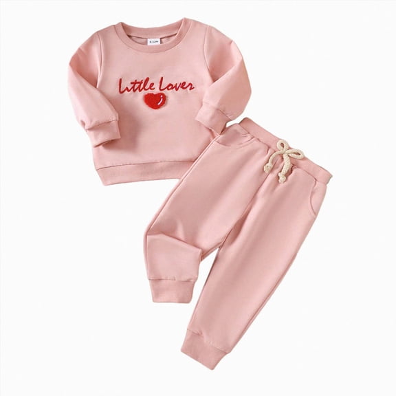 TOWED22 Infant Toddler Girl Fall Winter Clothes Set 2pcs Outfits Long Sleeve Soft Top and Joggers Cute Comfy(Pink,12-18 M)