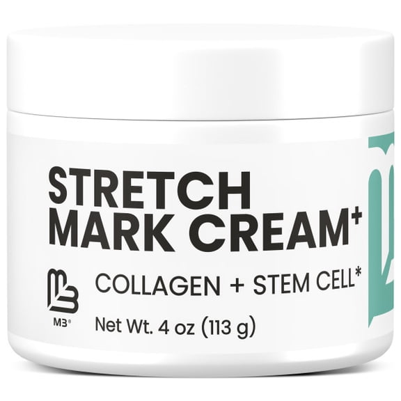 M3 Stretch Mark Cream Infused with Collagen & Stem Cell Maternity Skincare Stretch Mark Prevention & Scar Remover Lotion Green Tea Extract & Raspberry Ketones, 4oz