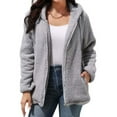 thumbnail image 2 of Lixiuxyad Casual Loose Womens Fleece Jackets Solid Zip Up Coats Long Sleeve Fuzzy Hooded Jacket Outerwear With Pockets Gray, 2 of 4