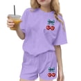 thumbnail image 2 of Spazoro Toddler Girls 2PC Outfit Set, Cherry Print Casual Short Sleeve T-Shirt & Shorts Summer Clothes Set for Kids Purple Size 7-8, 2 of 6