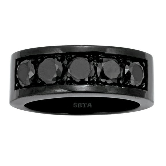 PalmBeach Jewelry 1.75 TCW Men's Round Black Cubic Zirconia Black Stainless Steel Ring