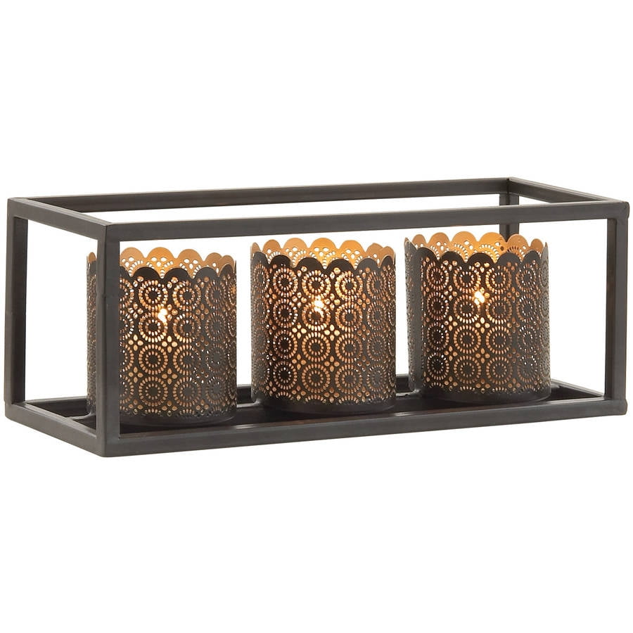 Metal Three Votive Holder, Black