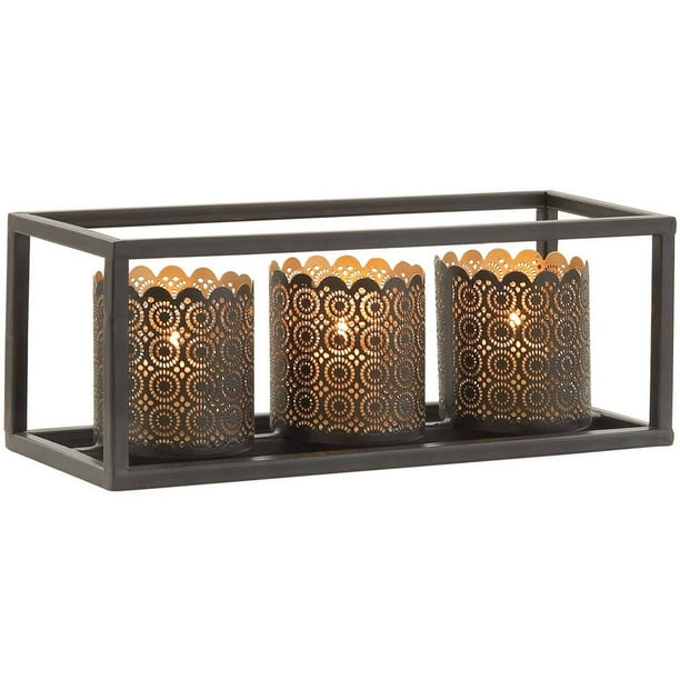 Metal Three Votive Holder, Black
