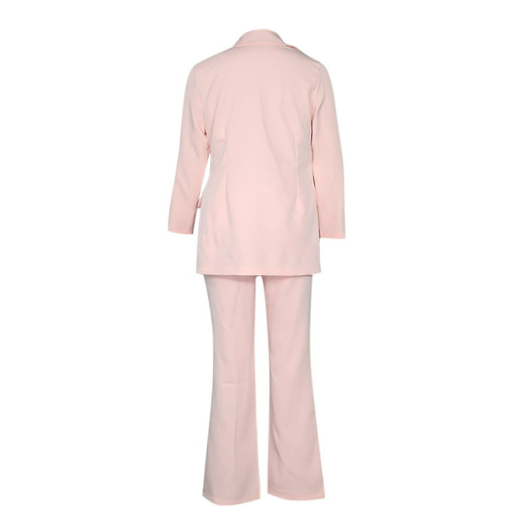 YYDGH Pants Suits for Women Dressy 2 Piece Casual Plus Size Open Front  Blazer Pant Suit Set Wedding Prom Work Business Suit Pink M