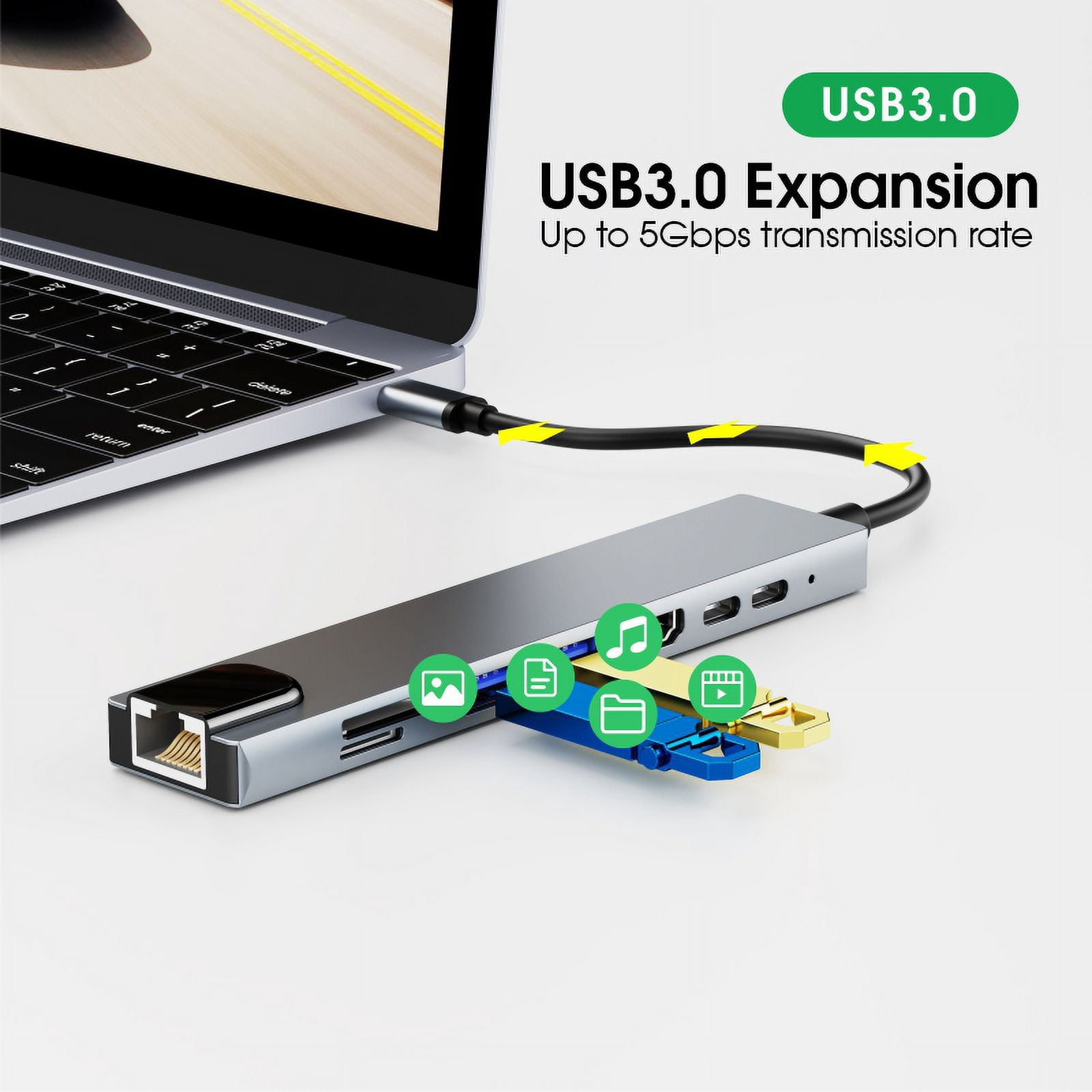 DOONJIEY  Usb Type C Hub 8 in 1 USB Hub Multi Function Adapter for MacBook Pro Type C Windows Laptops