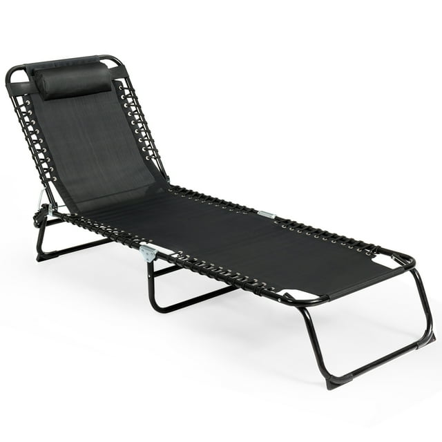 Patiojoy Chaise Longue de Patio Pliante Réglable pour Bronzage et Camping avec Oreiller Noir