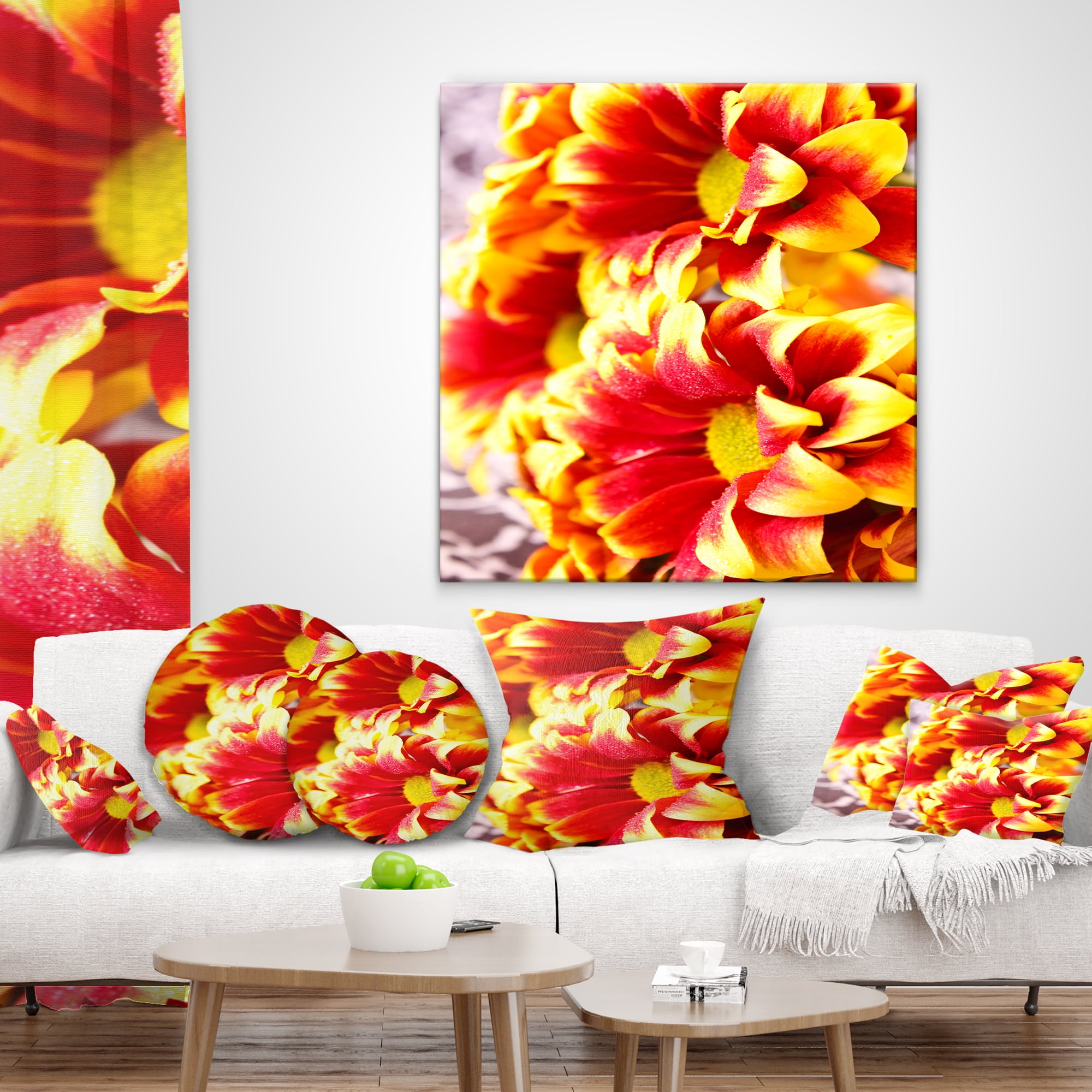 Designart Red Yellow Flower Background Photo - Floral Throw Pillow - 18x18
