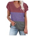 thumbnail image 1 of Pompotops Women's Summer New Style Multi-color Stitching Short-sleeved Top, 1 of 3
