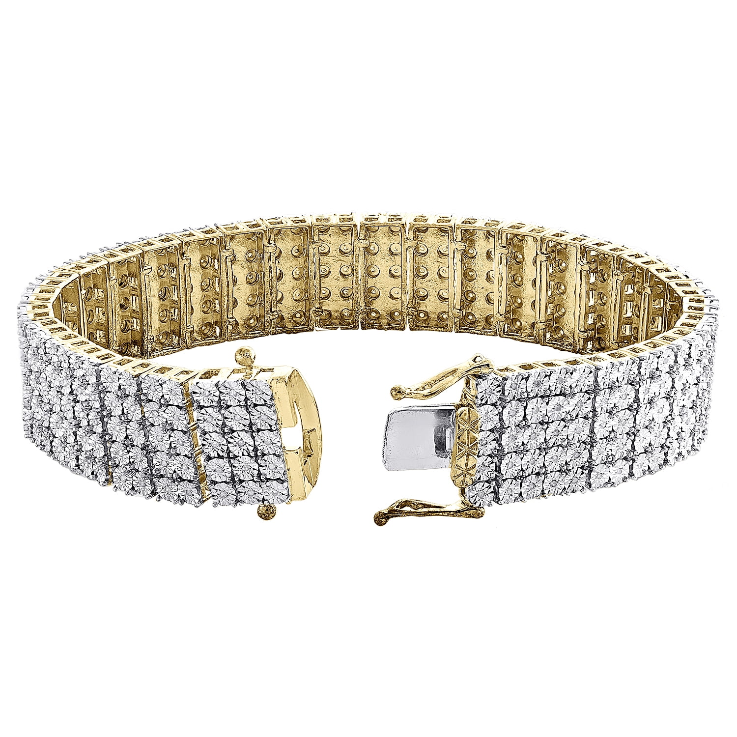 Real Diamond Sterling Silver 5 Row Tennis Bracelet 16mm Miracle Set 6/9 CT