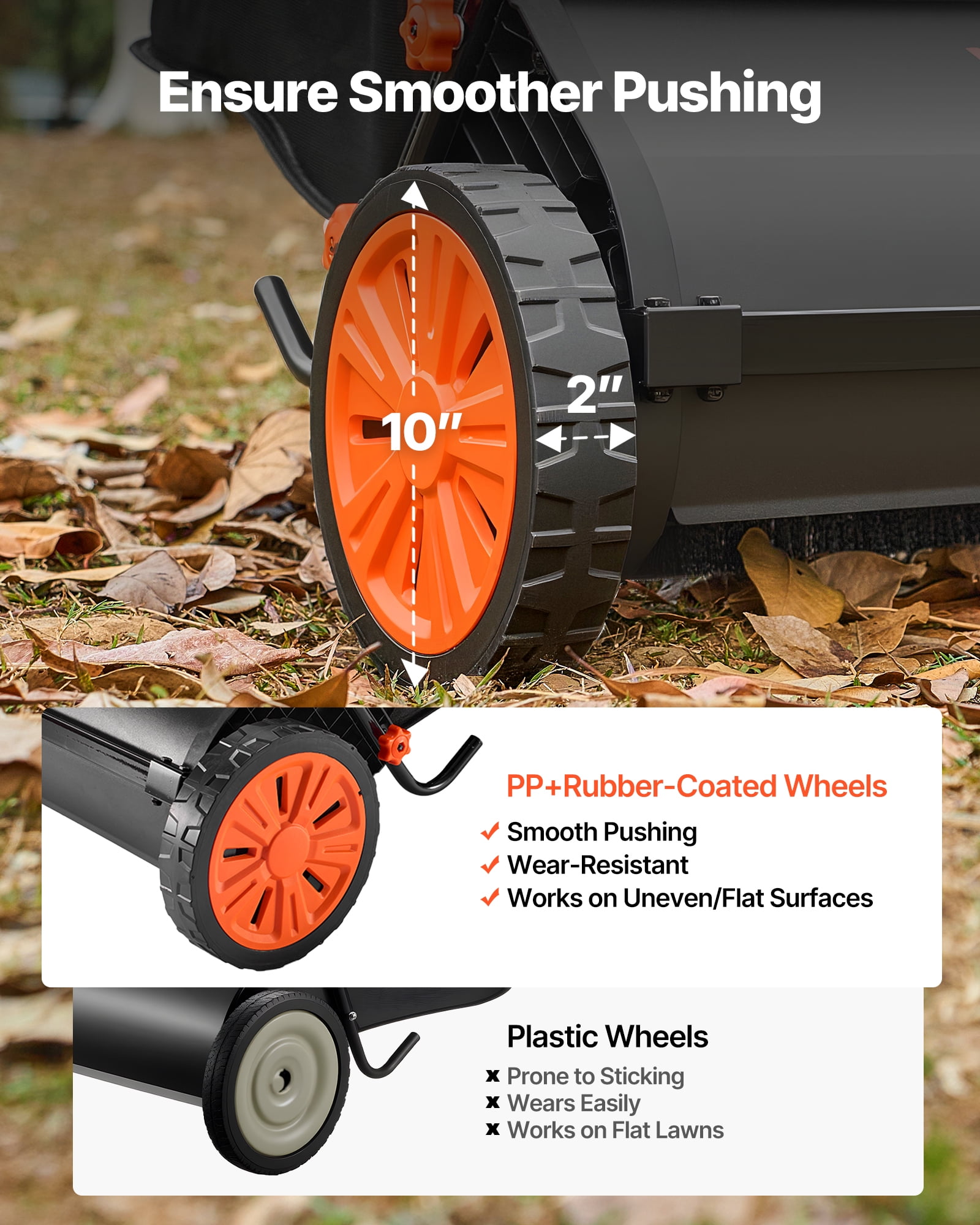 VEVOR Push Lawn Sweeper, 30 in Leaf & Grass Collector with 12 cu. ft. Hopper Bag, Adjustable Brush Height & Spinning Brushes, Heavy Duty Yard Sweeper with Rubber Wheels for Leaves Grass Cleanup
