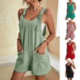 thumbnail image 3 of Women's Summer Short Overalls with Pockets Sleeveless Tie Knot Strap Rompers Solid Color Loose Fit Wide Leg Jumpsuit for Daily Wear-Green,S, 3 of 5
