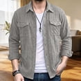 thumbnail image 5 of DPTALR Men's Casual Solid Color Turndown Collar Long Sleeve Shirt with Pockets,Gray,Big and Tall Men M, 5 of 5