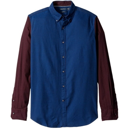 nautica new blue red mens size 2xl button down colorblocked shirt