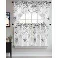 thumbnail image 3 of Grey Coastal Kitchen Curtains Swag Valance and Tier Curtains Set 24 Inch Length, Summer Eucalyptus Leaves Beach Ocean Starfish Nautical Rod Pocket Drape Pair Swag Curtains for Bathroom/Cafe/Window, 3 of 6