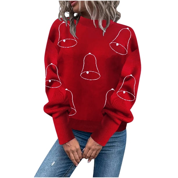 Suéter de cuello redondo de moda para mujer, suéter navideño de manga larga, suéter informal de cuello redondo, suéter para mujer