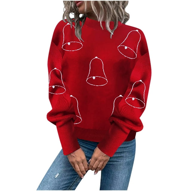 EGNMCR Chandail Col Rond Mode Femmes Noël Manches Longues Chandail Col Rond Décontracté Hauts Chandail Femmes