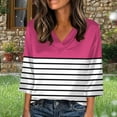 thumbnail image 5 of 3/4 Length Sleeve Womens Tops Striped Shirts Henley Shirts for Women V Neck Summer Trendy Work Clothes Ladies Fashion Outfits, 5 of 5