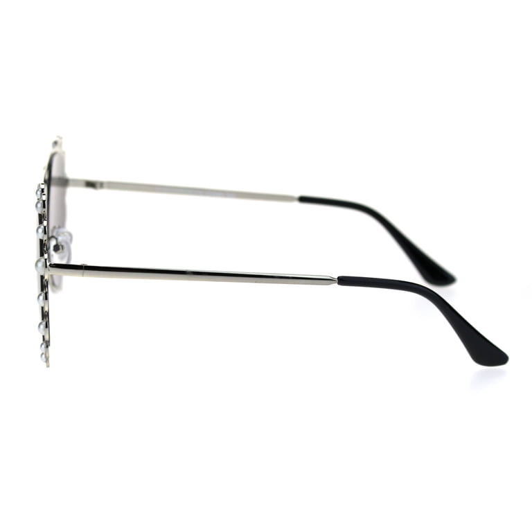 Womens Pearl Jewel Trim Chic Officer Style Pilots Metal Rim  display picture 2