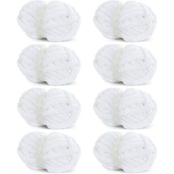 Pure White Chunky Chenille Yarn for Crocheting Bulky Thick Fluffy Yarn for Knitting er Bulky Chunky Yarn for Hand Knitting Blanket Soft Plush Yarn 8 Jumbo Pack 27 yds 8 oz Each Skein