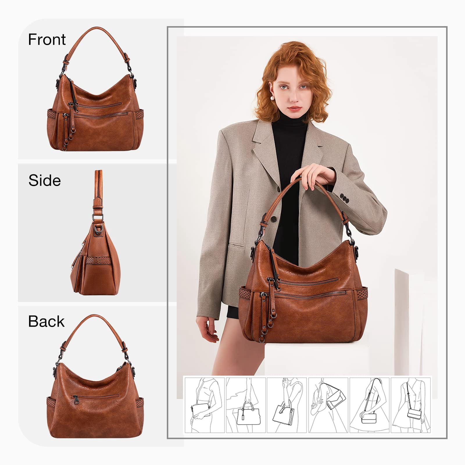 Capamaster Large Capacity Vintage Hobo Bag | Retro PU Leather 2-Way Shoulder Crossbody Purse for Women Brown