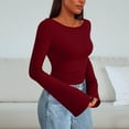 thumbnail image 4 of ClodeEU Womens Long Sleeve Shirts,Boat Neck Bell Sleeve Ribbed Ruched Clothes,Fall Off The Shoulder Going Out Tops Wine,Womens Plus L, 4 of 6