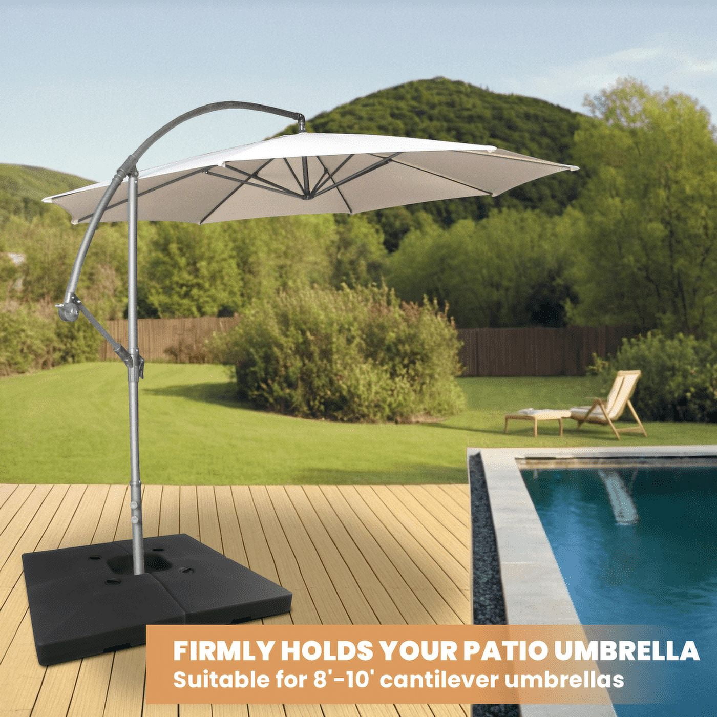 Sturdy Build HDPE Umbrella Base, 4-Piece Black Set, 356 LBS Capacity, Easy-Fill Spouts, Umbrella Stand Base for Beach, Garden, Outdoor