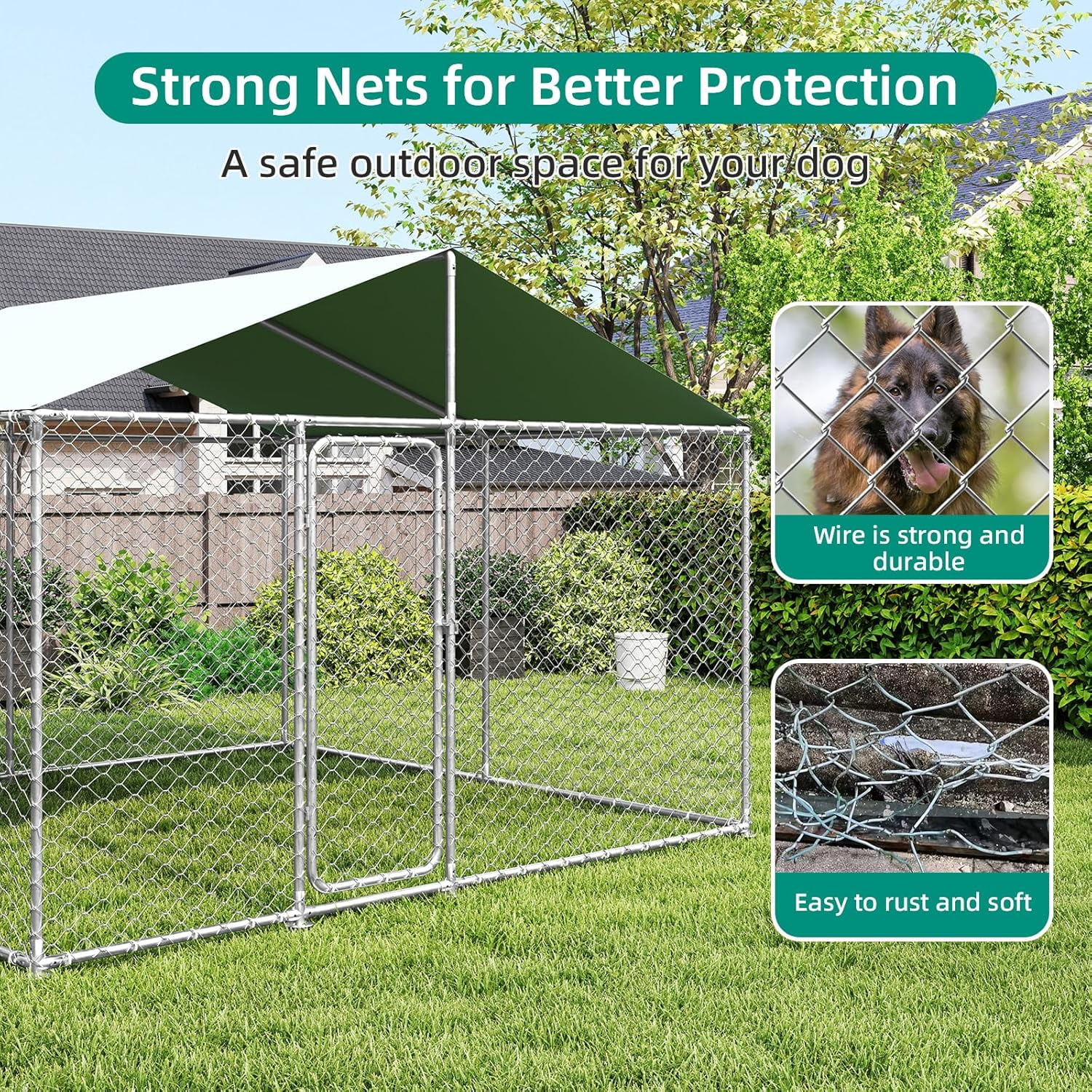 10x10 Outdoor Dog Kennel Outside Heavy Duty Dog Enclosure with Waterproof UV-Resistant Cover and Security Lock (120" Lx120 Wx84 H)