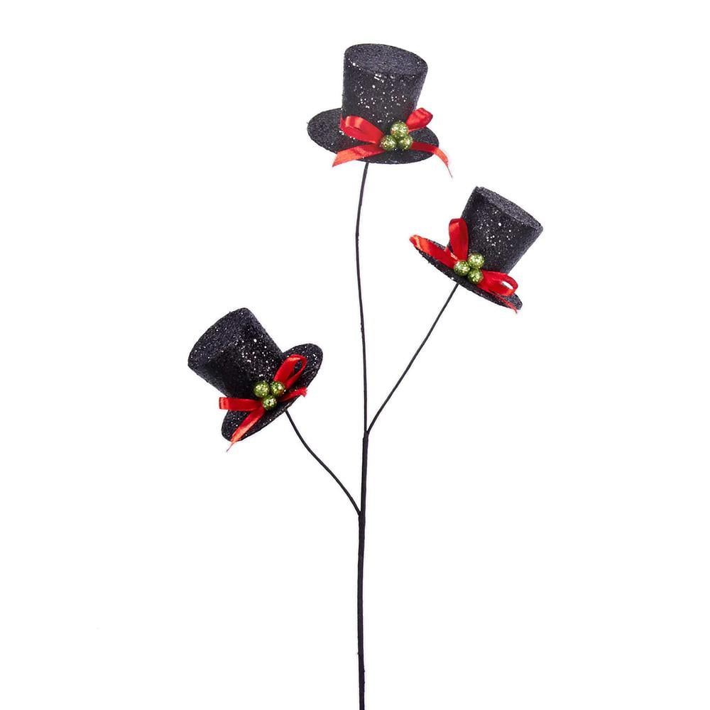 Snowman Top Hat Christmas Tree Pick, Black, 19Inch