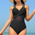 thumbnail image 5 of Bathing Suit for Women Mesh Insert V Nack Low Back One Piece Swimsuit Summer Beach Vacation Swimwear (M, Black), 5 of 7
