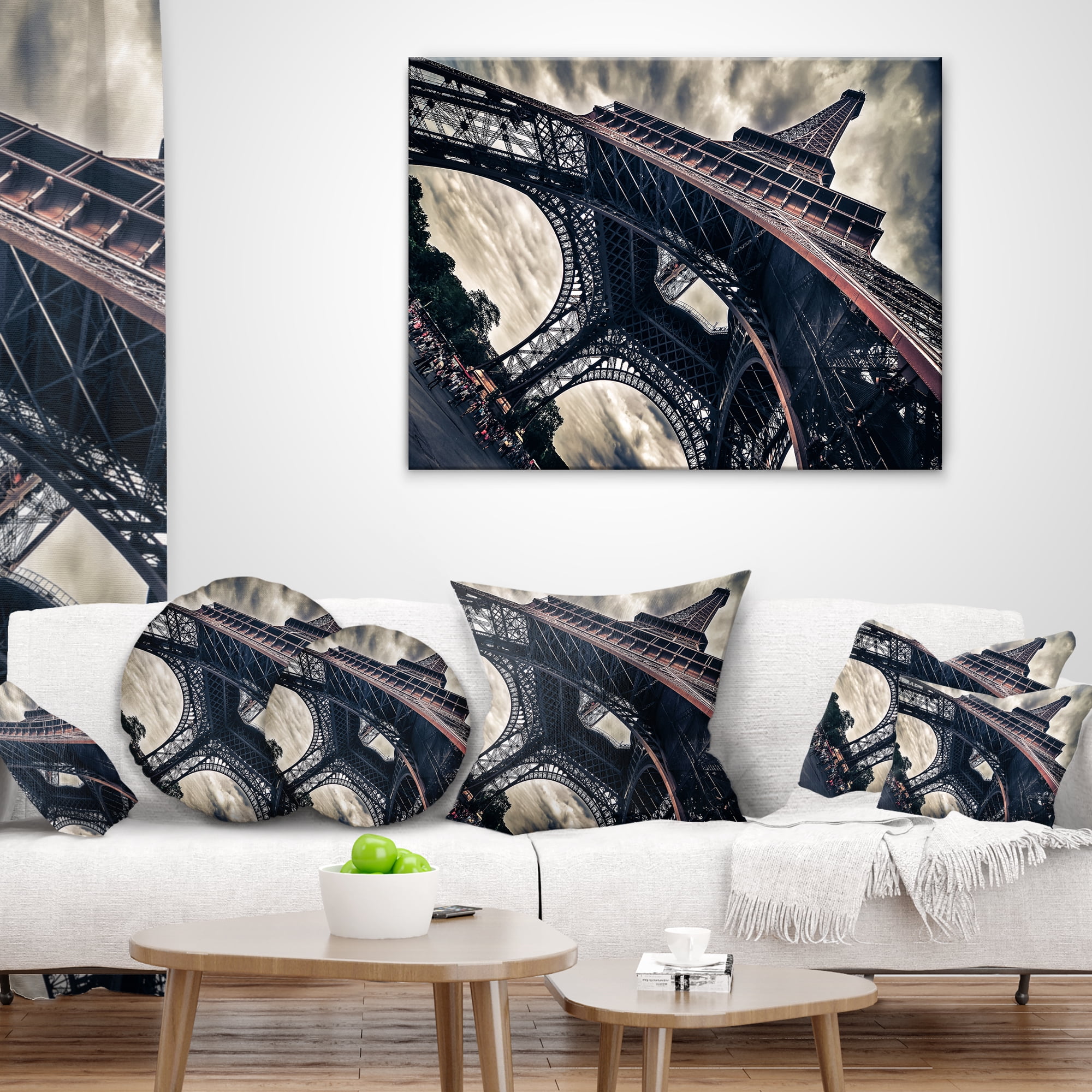 Designart Paris Paris Eiffel Towerin Grungy Dramatic Style - Cityscape Throw Pillow - 18x18