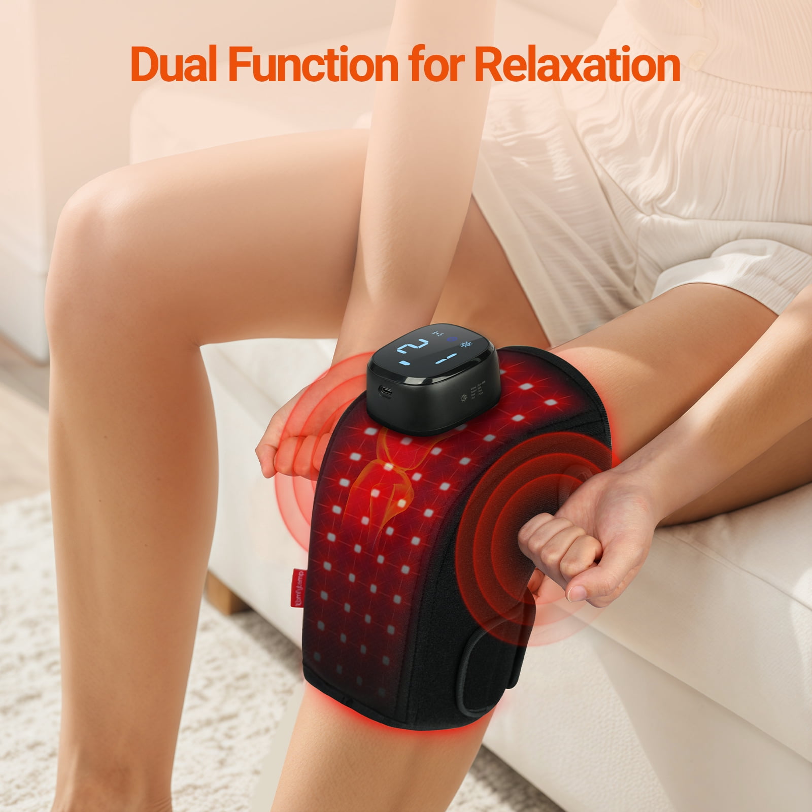 Comfytemp Cordless Red Light Knee Massager with Vibration, 5000mAh Battery, App & Button Control, Universal Fit