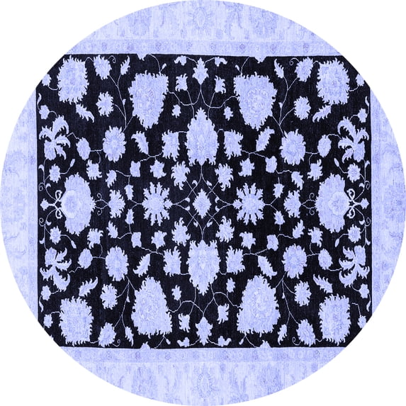 Ahgly Company Machine Washable Indoor Round Oriental Blue Traditional Area Rugs, 7' Round