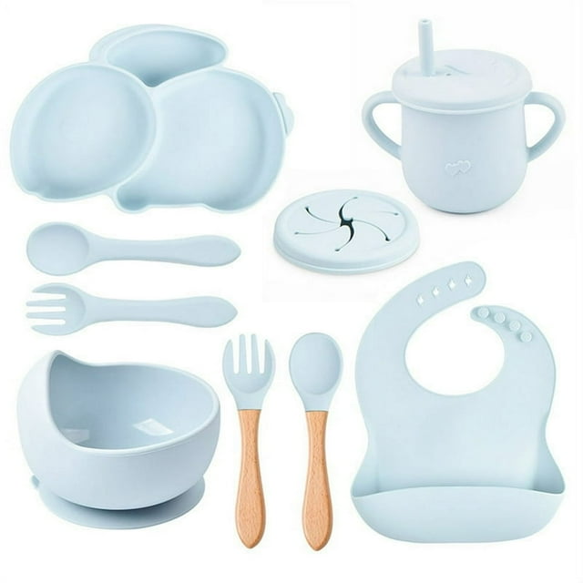 AMERTEER 9Pcs Children‘S Silicone Tableware Set Baby Non-Slip Divided Children‘S Plate Bowl With Suction Cup