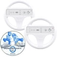 thumbnail image 1 of RetroFam 5-in-1 Racing Bundle for Wii & Wii U: 2 Racing Wheels, 2 Remote Controllers for Wii/Wii U & Mario Kart Wii Game (Used) - Complete 2-Player Multiplayer Set - White, 1 of 6