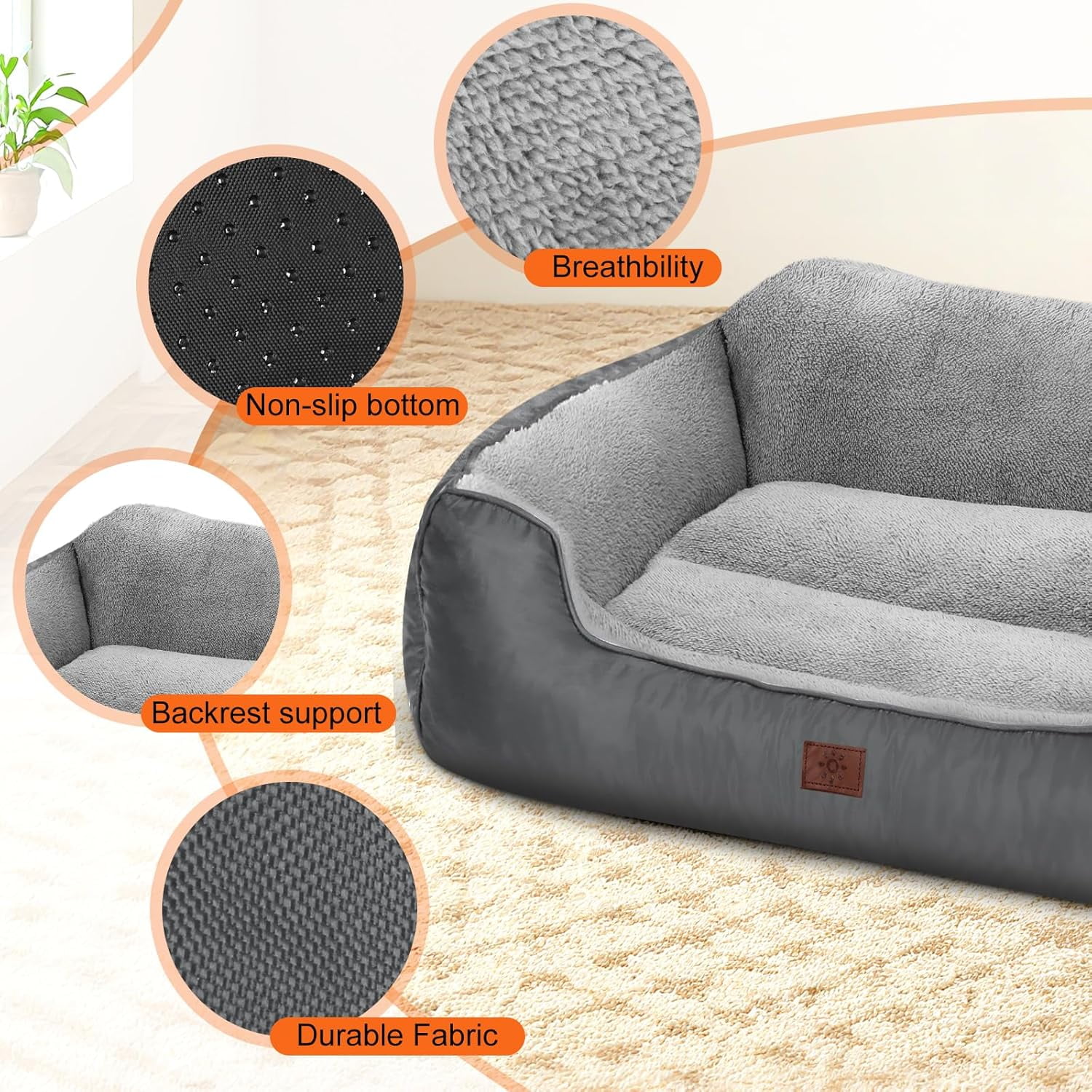 Orthopedic Dog Beds for Extra Large Dogs, Washable Rectangle Dog Couch Sofa Bed with Non-Skid Bottom for Pet Sleeping, 39”x31”x9”, Brown