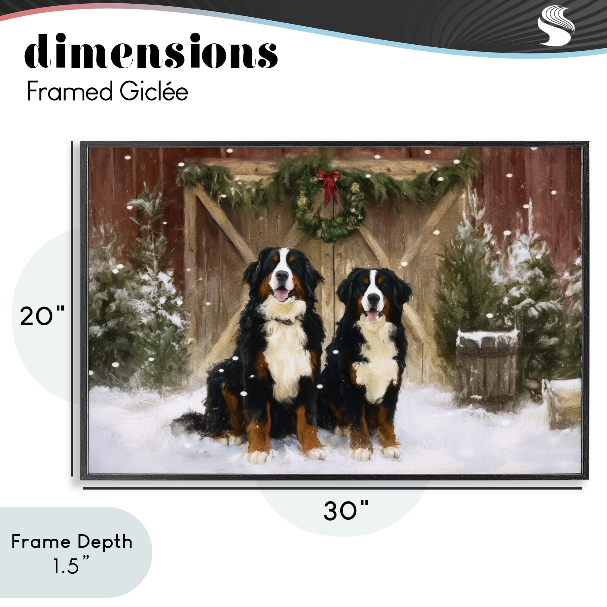 Stupell Industries Barnyard Bernese Mountain Dogs Black Framed Giclee Art, design by Tina LeCour