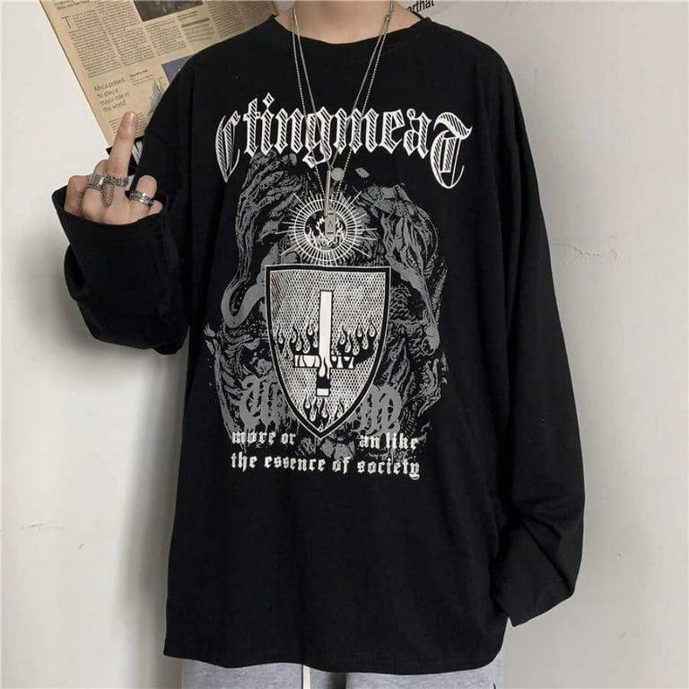 Flame Aesthetic Harajuku Men Grunge Dark DanceeMangoo Sweatshirt T-shirt, Punk Emo Alt Streetwear Women Academia Graphic Cross Y2K Goth