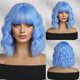 thumbnail image 1 of Peluca bob azul con flequillo, cabello sintético ondulado hasta los hombros para mujer, estilo cosplay vibrante., 1 of 5