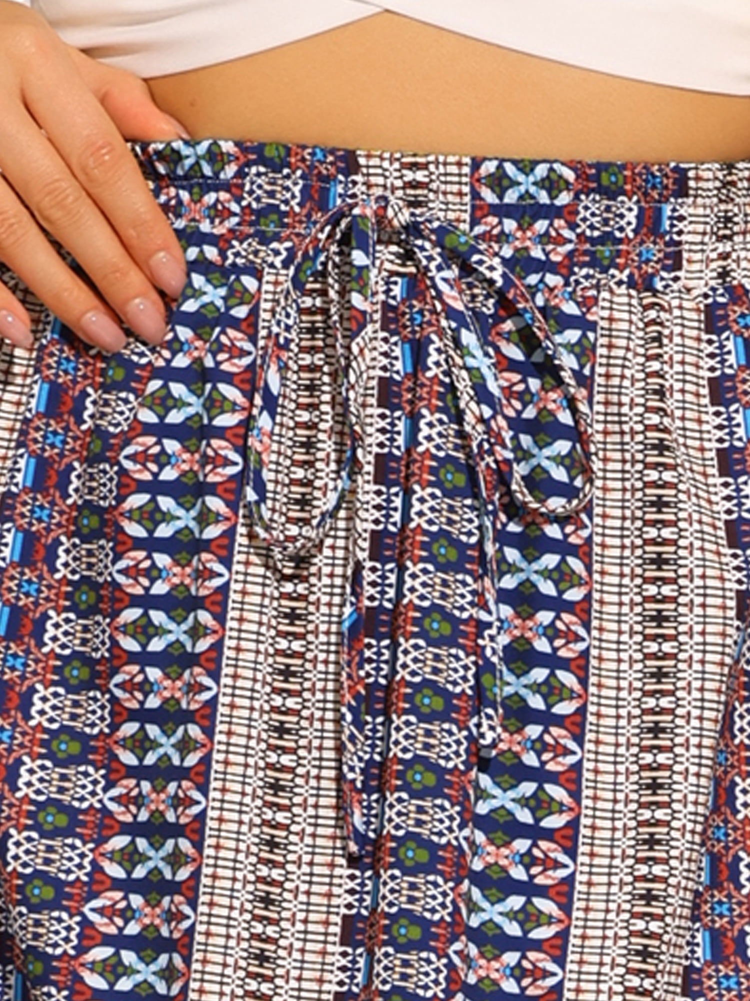 DARING DIVA Women's Elastic High Waist A-Line Spring Printed Midi Skirt XS Dark Blue