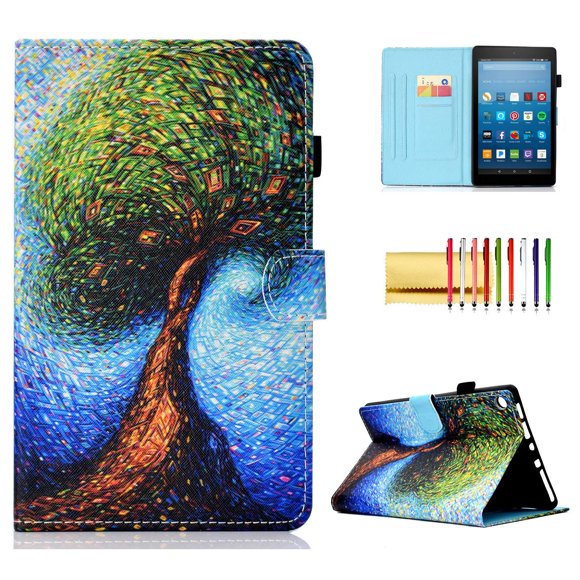 Folio Cover for Fire HD 8, Techcircle Slim Fit Stand Smart Protective Leather Case with Sleep/Wake Function, for All-New Amazon Fire HD 8" Tablet (8th / 7th / 6th Generation), Abstract Tree