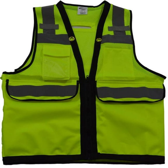 Petra Roc ANSI-ISEA Class 2 Deluxe 8-Pocket High Visibility Heavy Duty Surveyors Safety Vest, 3X
