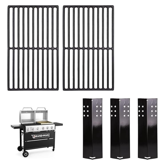 Grill Grate for Brand-Man Hoss Series - 2 Cast Iron Replacement Grate & 3 Flame Tamer - Durable, Easy to Use