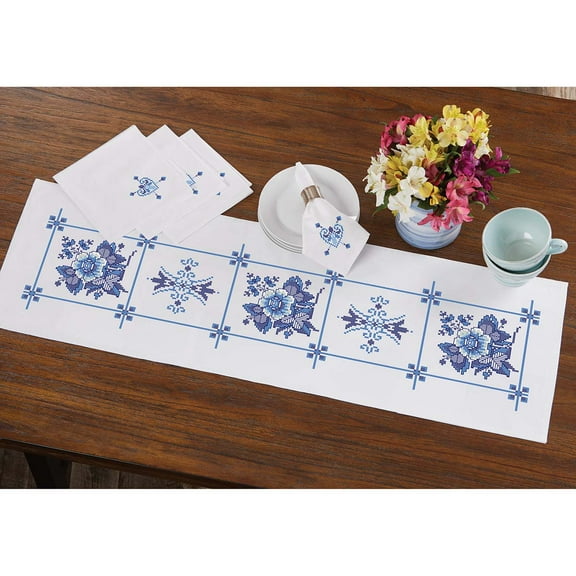 Herrschners® Porcelain Garden Table Runner & Napkins Set Stamped Cross-Stitch