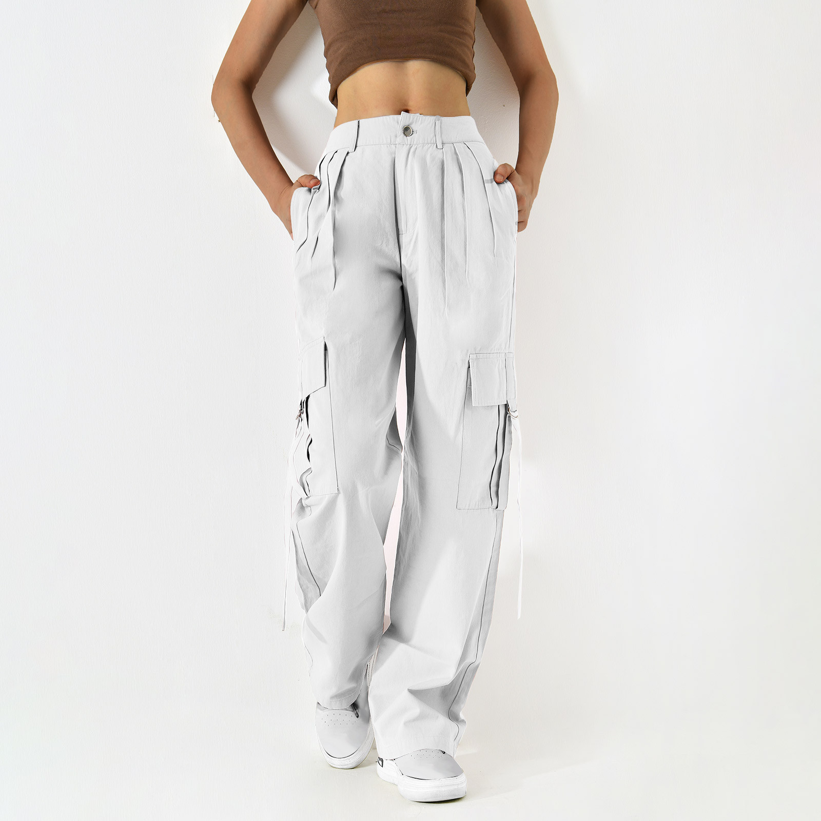 Pantalon Cargo Femme Baggy - Coupe Large, Poches, Taille Élastique - Décontracté Pour Extérieur, Grande Taille