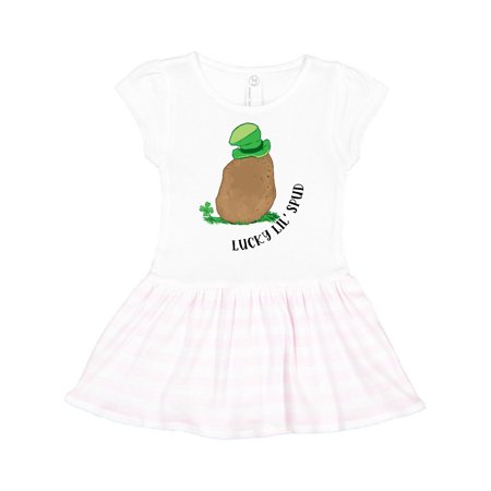 

Inktastic St. patrick s Day Lucky Little Spud with Four Leaf Clover and Hat and Text Gift Toddler Girl Dress