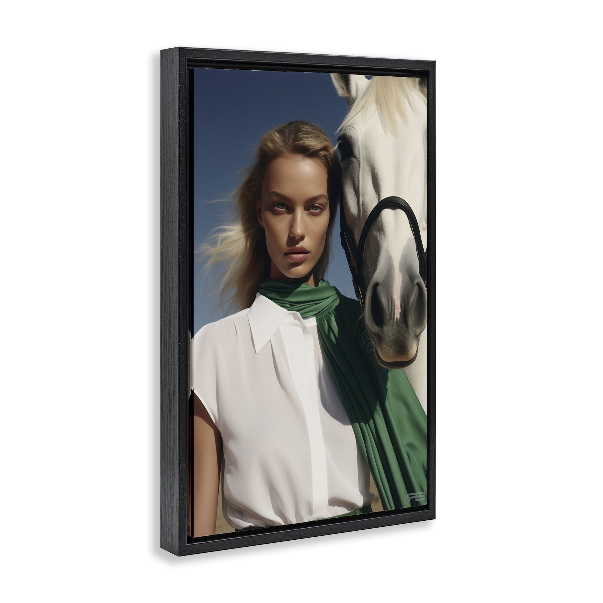 Stupell Industries Horse & Girl Friendship People Painting Black Floater Framed Canvas Art Print Wall Art, 21 x 31