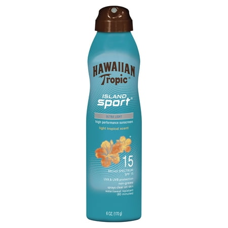 Hawaiian Tropic Island Sport Clear Spray Sunscreen SPF 15, 6 (Best Clear Zinc Oxide Sunscreen)